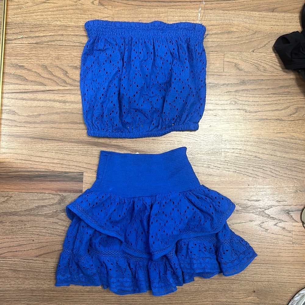 Ramy Brook Blue skirt and Strapless Top Set SIZE XS. only worn once